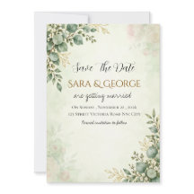 Invitación de boda elegante con vegetación para gu