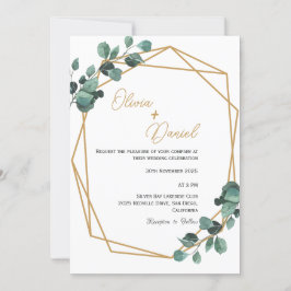 Invitación de boda elegante con vegetación y marco