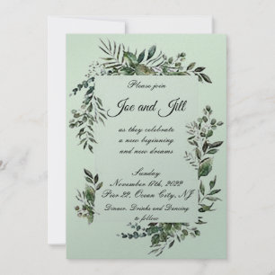 Invitación de Boda Elegante con Verde Plano