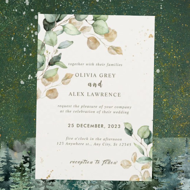 Invitación de boda elegante con verde y polvo de p (Subido por el creador)