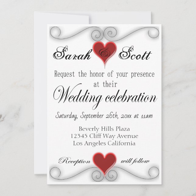 INVITACIÓN DE BODA Elegante Corazón Rojo Moderno (Anverso)