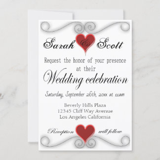 INVITACIÓN DE BODA Elegante Corazón Rojo Moderno