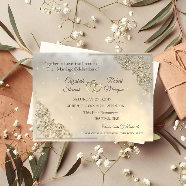 Invitación de Boda Elegante Corazones de Oro Chic (Subido por el creador)