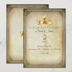Invitación de Boda Elegante Corona Dorada Real Vin