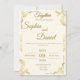 Invitación de boda elegante crema y dorada