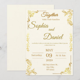 Invitación de boda elegante crema y dorada