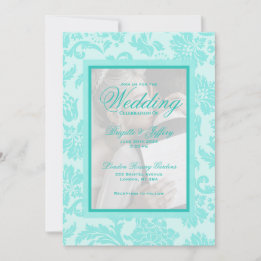 invitación de boda elegante damasco azul teal