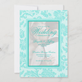 invitación de boda elegante damasco azul teal