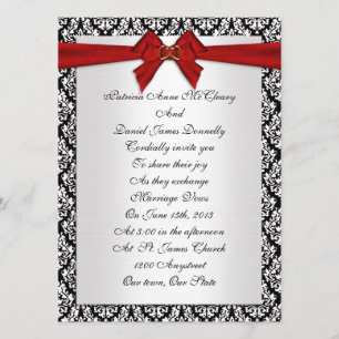 Invitación de boda elegante Damasco con arco rojo