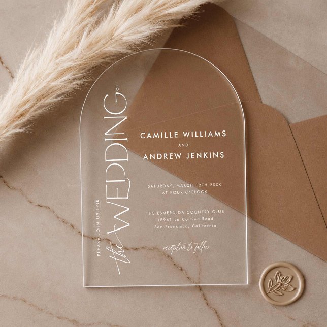 Invitación de boda elegante de acrílico transparen (Elegant Arched Acrylic Wedding Invitation)