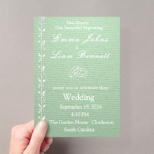 Invitación de boda elegante de acrílico verde pist