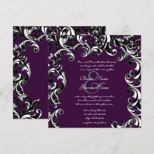 Invitación de boda elegante de berenjena profunda 