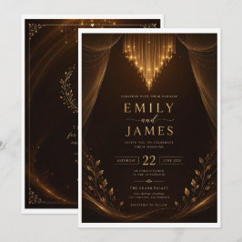 Invitación de boda elegante de borgoña y oro | Luj