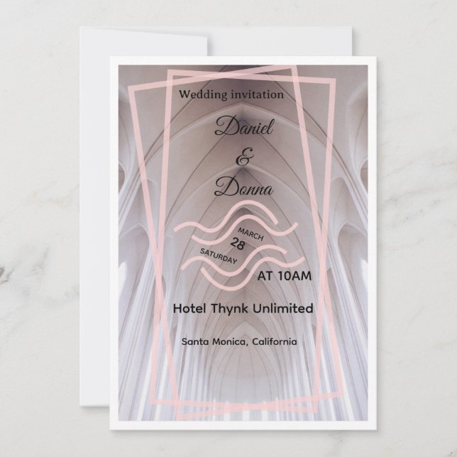 Invitación de boda elegante de catedral | Minim Bl (Anverso)