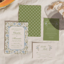 Invitación de boda elegante de chintz floral en az