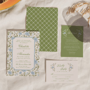 Invitación de boda elegante de chintz floral en az
