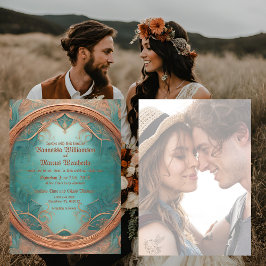 Invitación de boda elegante de cobre y turquesa