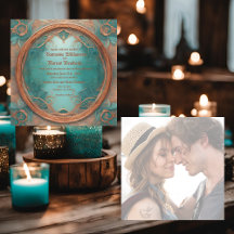 Invitación de boda elegante de cobre y turquesa