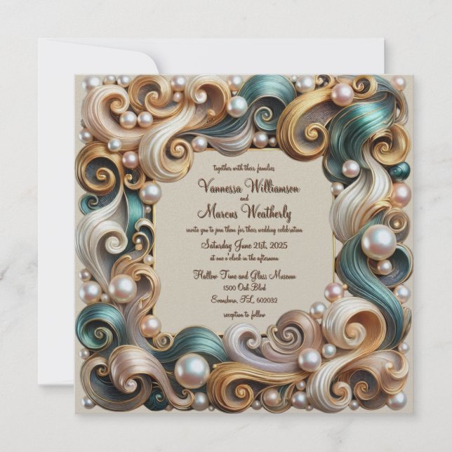 Invitación de boda elegante de cobre y turquesa (Anverso)