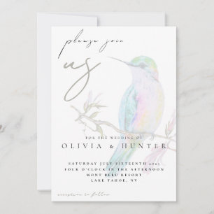 Invitación de boda elegante de colibrí con acuarel