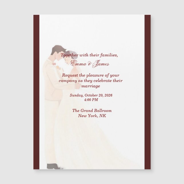 Invitación de boda elegante de color burdeos (Anverso)