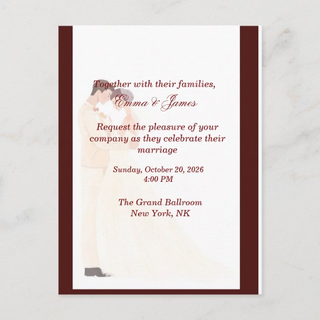 Invitación de boda elegante de color burdeos (Anverso)