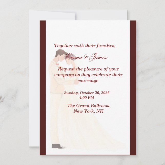 Invitación de boda elegante de color burdeos (Anverso)