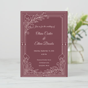 Invitación de boda elegante de color burdeos