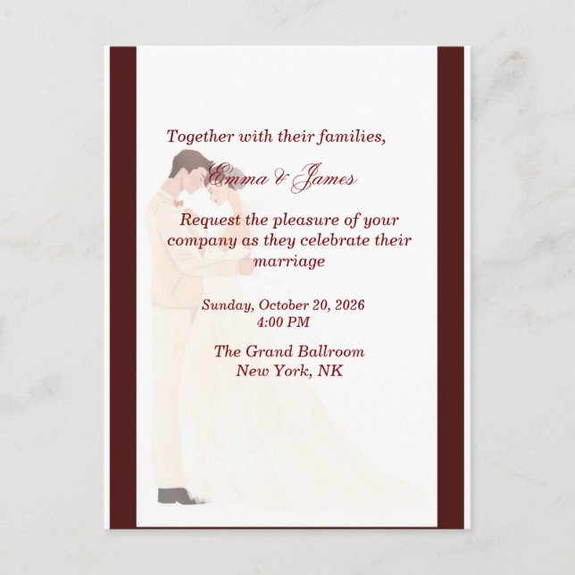 Invitación de boda elegante de color burdeos (Anverso)