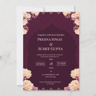 Invitación de boda elegante de color púrpura oscur