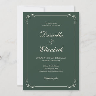 Invitación de boda elegante de color verde oscuro
