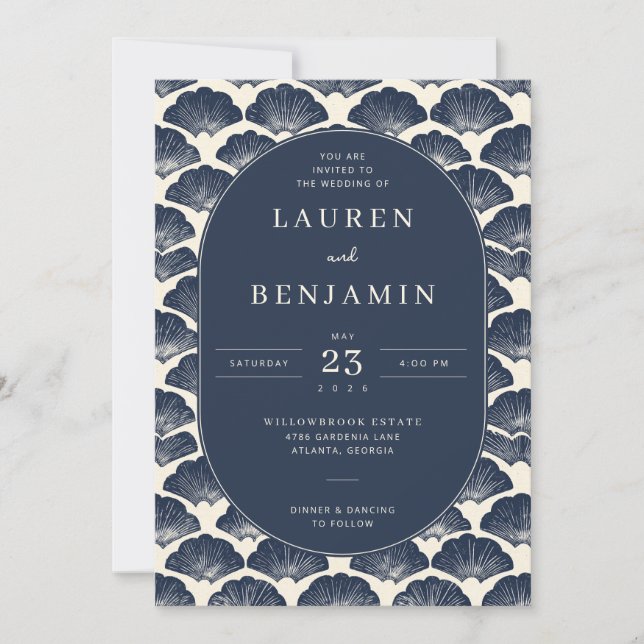 Invitación de boda elegante de concha de mar en az (Anverso)