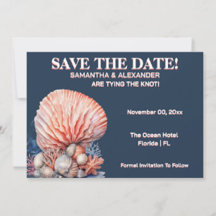 Invitación de boda elegante de coral de playa azul