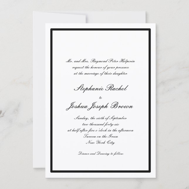 Invitación de boda elegante de corbata negra (Anverso)