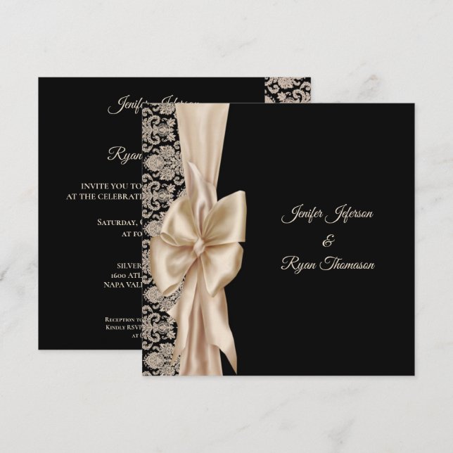 Invitación de boda elegante de damasco (Anverso / Reverso)