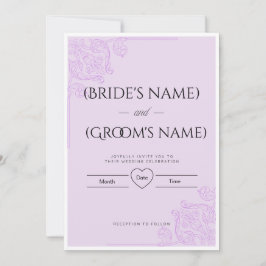 Invitación de boda elegante de damasco floral lila