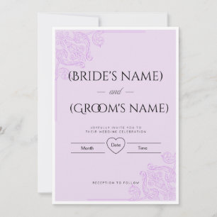 Invitación de boda elegante de damasco floral lila