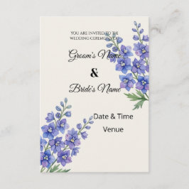 Invitación de boda elegante de delphinium púrpura
