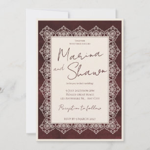 Invitación de boda elegante de encaje borgoña Old 