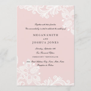 Invitación de boda elegante de encaje rosa melocot