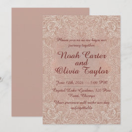 Invitación de boda elegante de encaje rosado