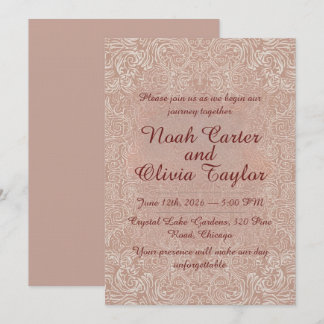 Invitación de boda elegante de encaje rosado