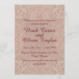 Invitación de boda elegante de encaje rosado