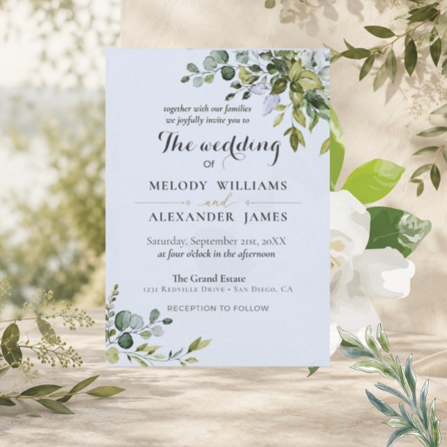 Invitación de boda elegante de eucalipto | Verde s (Subido por el creador)