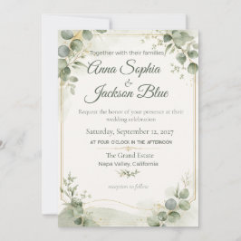 Invitación de boda elegante de eucalipto verde sal