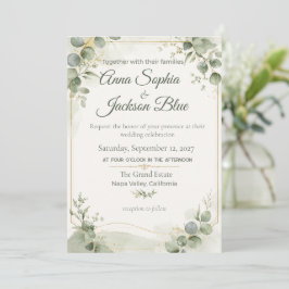 Invitación de boda elegante de eucalipto verde sal