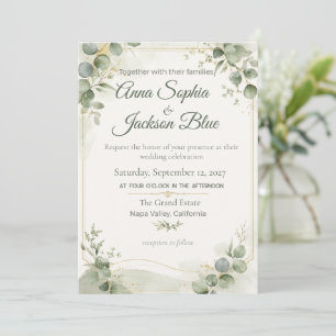Invitación de boda elegante de eucalipto verde sal