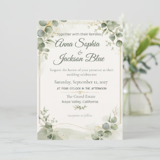 Invitación de boda elegante de eucalipto verde sal
