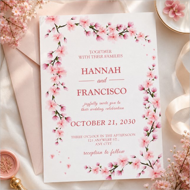 Invitación de boda elegante de flor de cerezo rosa (Subido por el creador)
