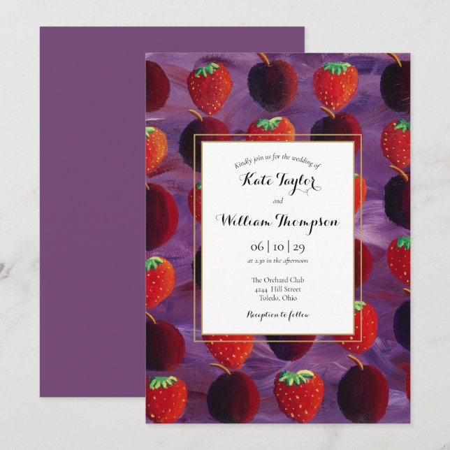 Invitación de boda elegante de frutas rojas campes (Anverso / Reverso)